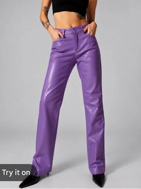 Purple Faux Leather Wide-Leg Jeans for Women Sz small